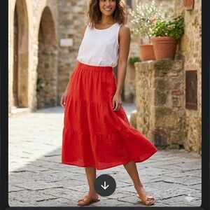 ​Joie 100% Linen Tiered Midi Skirt in Vibrant Red  Size Large